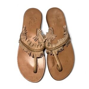 Joie‎ A La Plage Women's Tan Leather Fringe Studded Thong Sandals Made in Italy